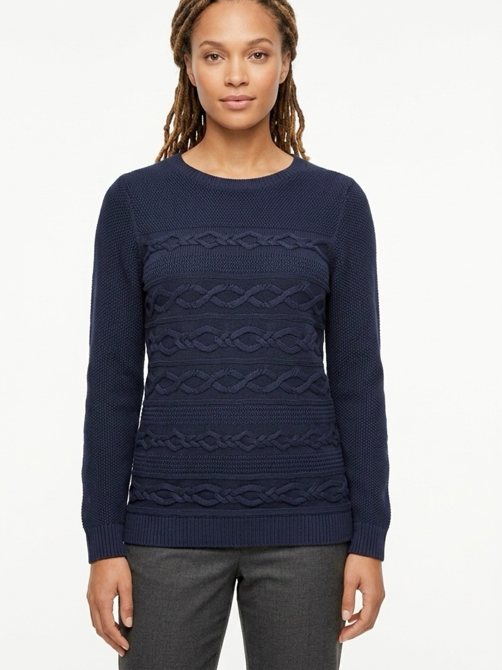 Talbots cozy cotton cable knit sweater textured navy blue XL
